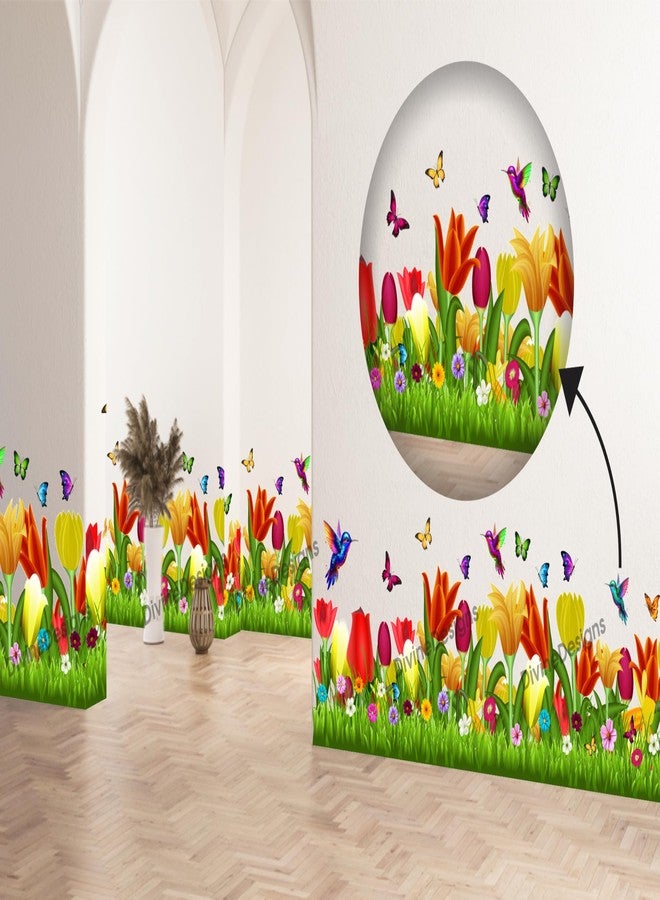 DivineDesigns ملصق حائط من مادة PVC بتصميم زهور الزنبق الملونة والفراشات والطيور من DivineDesigns - Image 1